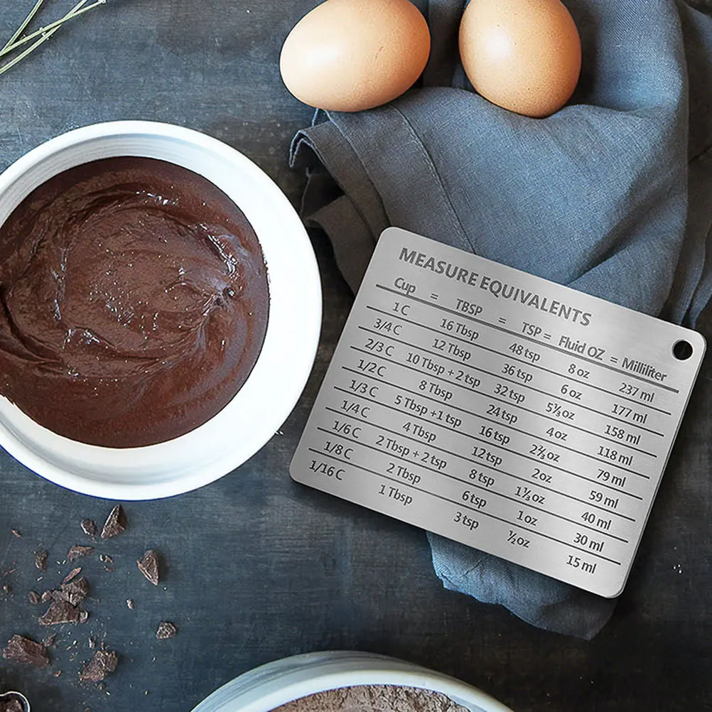 Professional Stainless Steel Measurement Conversion Chart for Baking Cooking Cups Tablespoons Teaspoons Ounces Milliliters
Professional Stainless Steel Measurement Conversion Chart for Baking Cooking Cups Tablespoons Teaspoons Ounces Milliliters