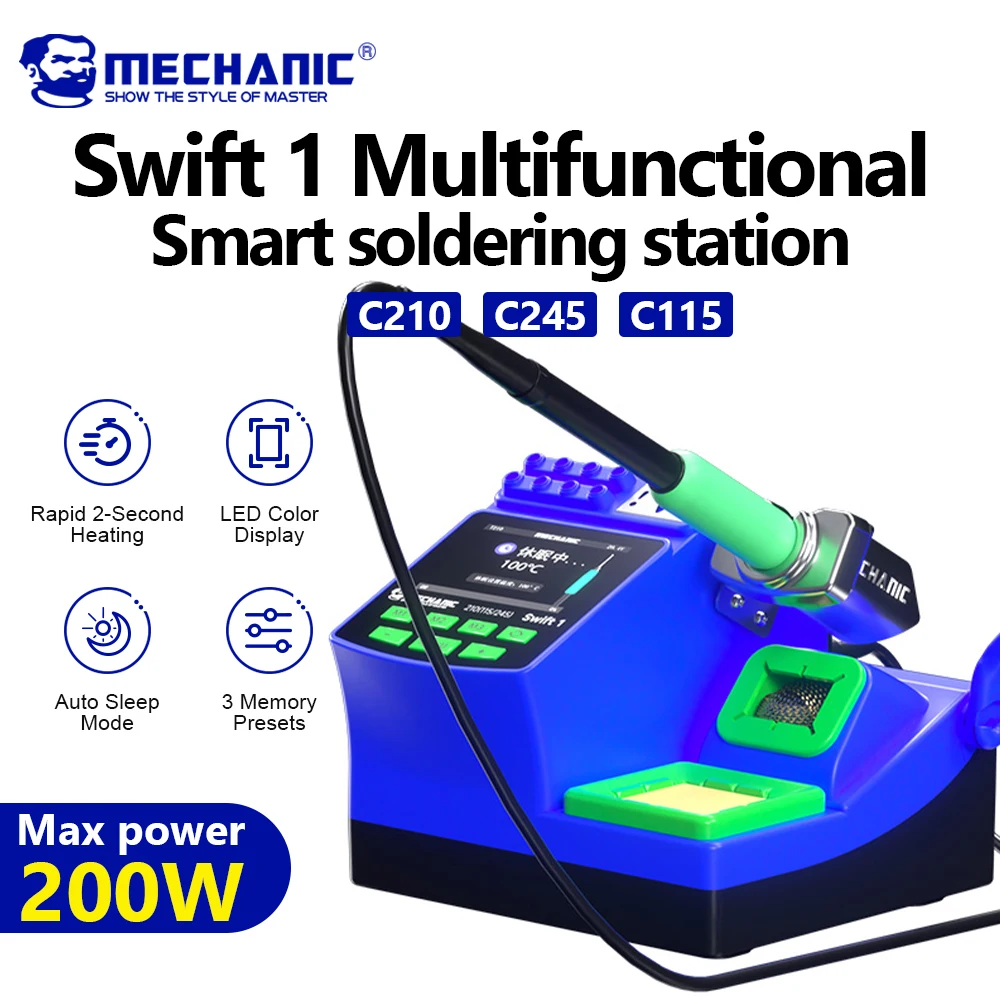 MECHANIC Swift 1 Digital Soldering Station Quick Heat-up & Precision Temperature Control Support C210/C245/115 for PCB Reworkork
MECHANIC Swift 1 Digital Soldering Station Quick Heat-up & Precision Temperature Control Support C210/C245/115 for PCB Reworkork