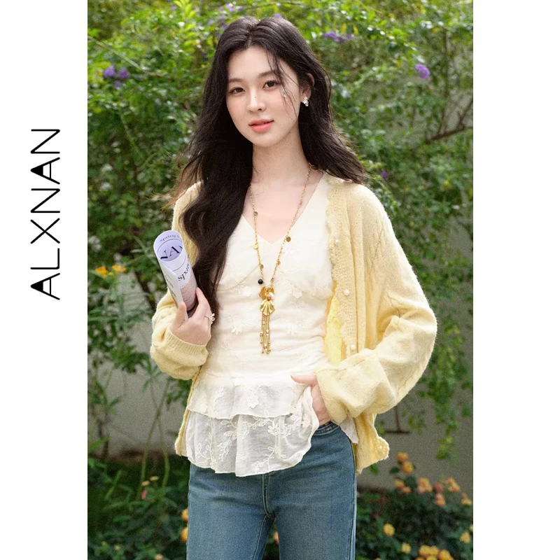 ALXNAN Women's Yellow Knit Cardigan 2026 Spring New Pearl Buttons Long Sleeve Sweater Fashion Casual Elegant Tops Female L61207
ALXNAN Women's Yellow Knit Cardigan 2026 Spring New Pearl Buttons Long Sleeve Sweater Fashion Casual Elegant Tops Female L61207
