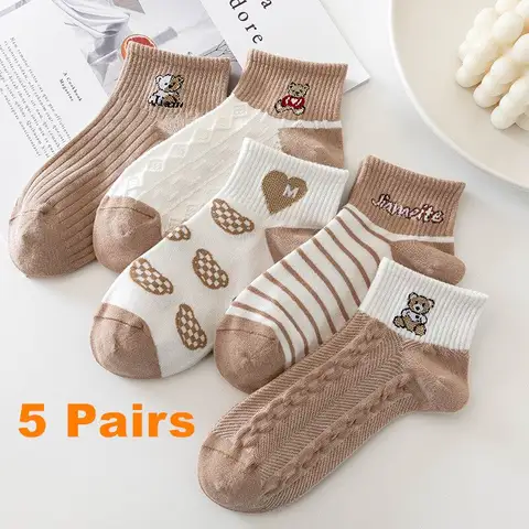 5 paires femmes chaussettes élégantes rétro polyester coton tube bas fille respirant style japonais