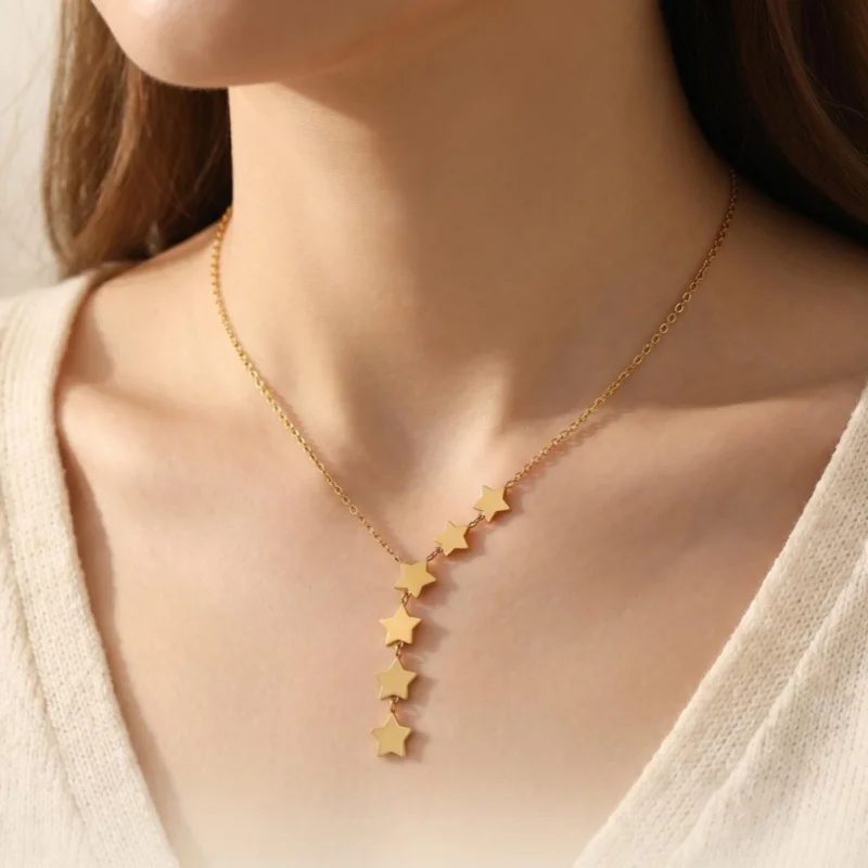 Dainty Daily Wear Jewelry for Women Hypoallergenic Stainless Steel Y-Shaped Necklace Gold Plated Chain with Star Dangle Pendant
Dainty Daily Wear Jewelry for Women Hypoallergenic Stainless Steel Y-Shaped Necklace Gold Plated Chain with Star Dangle Pendant