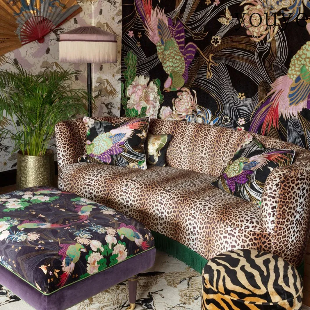 American retro curved sofa leopard pattern French antique style designer fabric casual Italian living room tassel
American retro curved sofa leopard pattern French antique style designer fabric casual Italian living room tassel