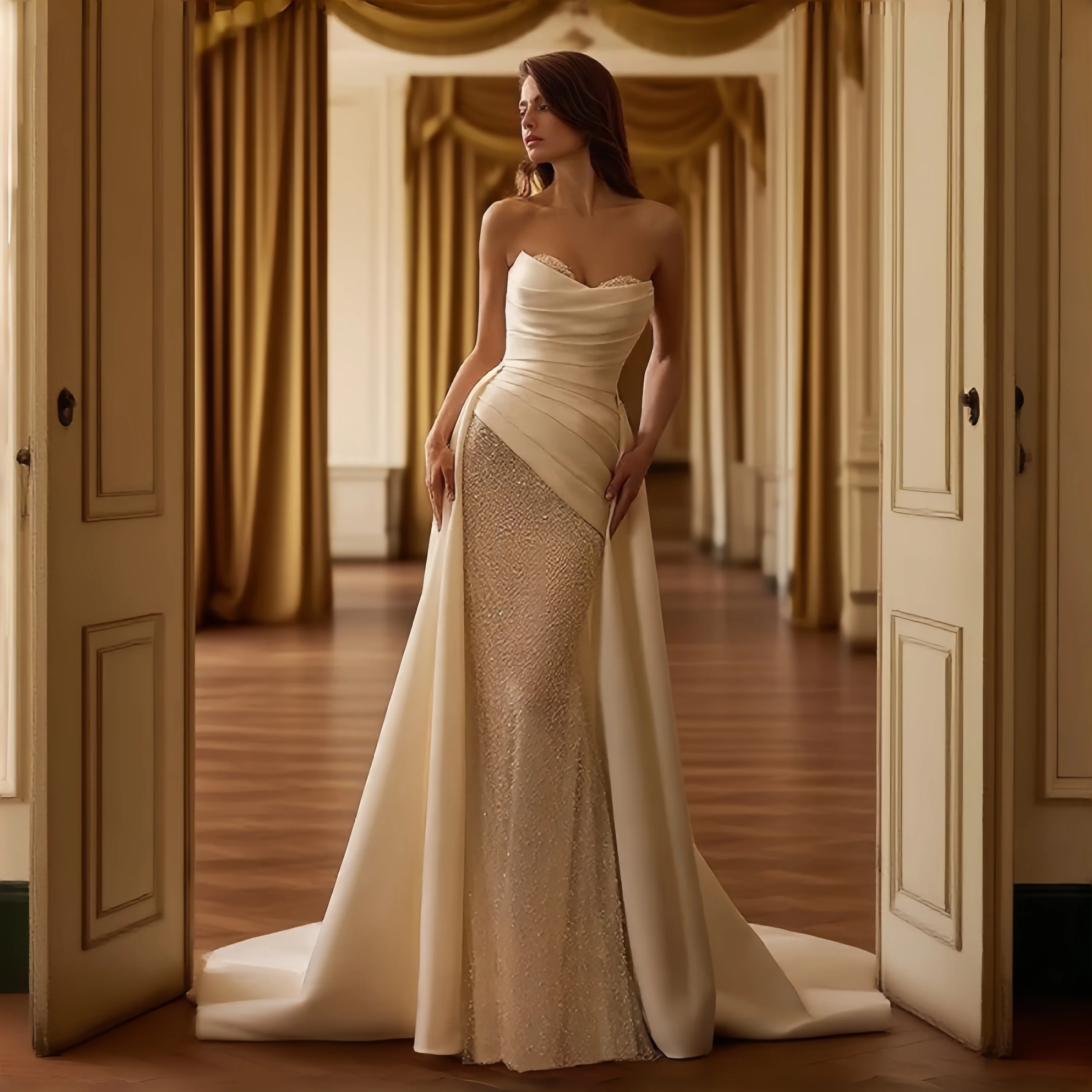 Strapless Sheath Wedding Dress With Sweetheart Neckline Satin Fabric Lace-Up Back Floor Length Sweep Train For Bride
Strapless Sheath Wedding Dress With Sweetheart Neckline Satin Fabric Lace-Up Back Floor Length Sweep Train For Bride