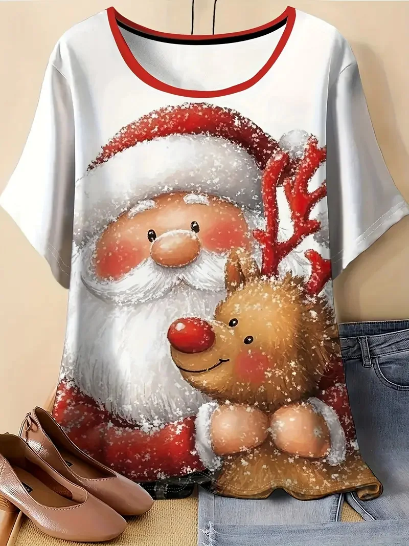 3D Print Santa Clause Elk Women's T-Shirt Christmas Casual Family Party Short Sleeve Tees Fashion Creative Design Round Neck Top
3D Print Santa Clause Elk Women's T-Shirt Christmas Casual Family Party Short Sleeve Tees Fashion Creative Design Round Neck Top