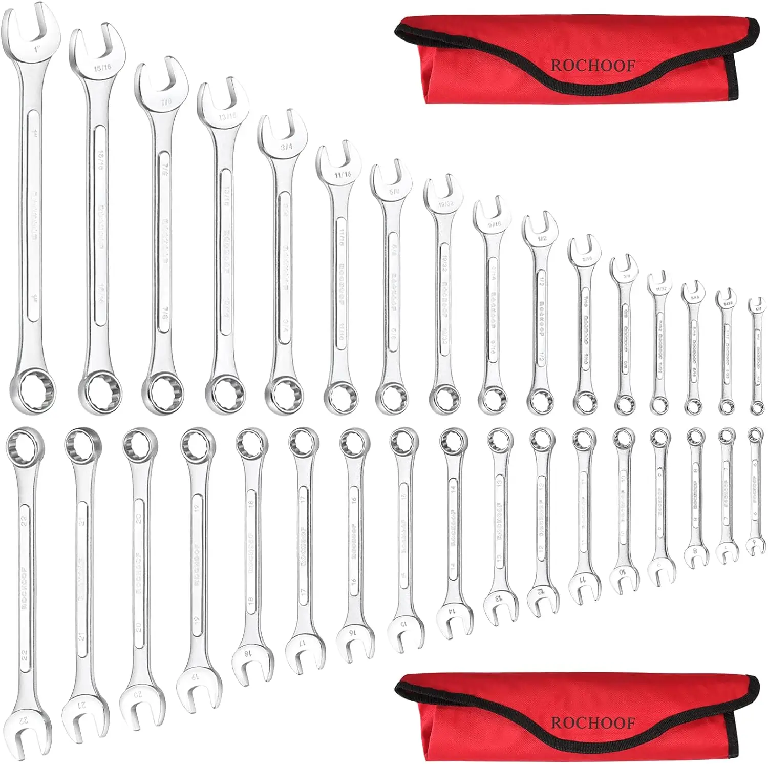 33-Piece Chrome Vanadium Steel Wrench Set with SAE & Metric Sizes, Rolling Pouch Included
33-Piece Chrome Vanadium Steel Wrench Set with SAE & Metric Sizes, Rolling Pouch Included