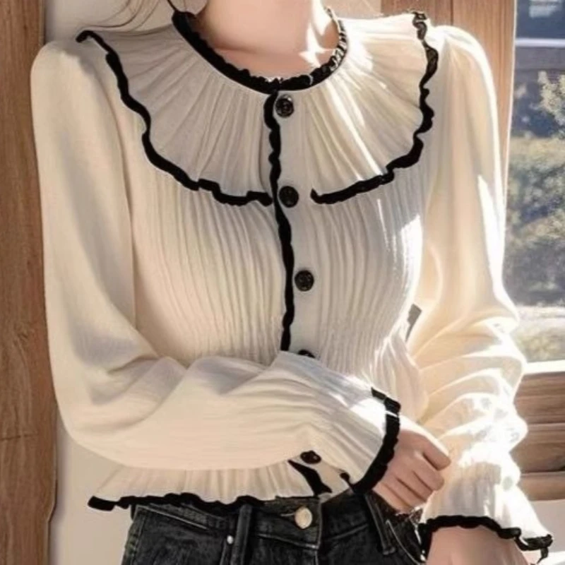 2026 New Shirt Spring and Autumn Fashionable and Versatile White Long-sleeved Ruffle Top TT1122
2026 New Shirt Spring and Autumn Fashionable and Versatile White Long-sleeved Ruffle Top TT1122