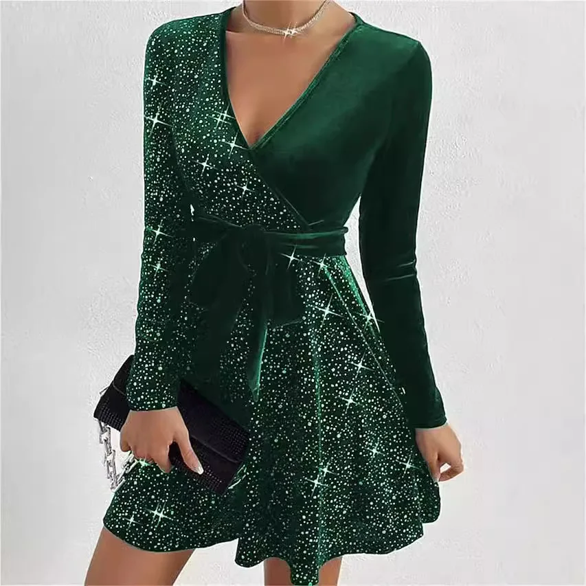 2025 Autumn and Winter Sexy V-neck Hip-wrapped Irregular Short Skirt Sequined Dress Vestidos De Mujer
2025 Autumn and Winter Sexy V-neck Hip-wrapped Irregular Short Skirt Sequined Dress Vestidos De Mujer
