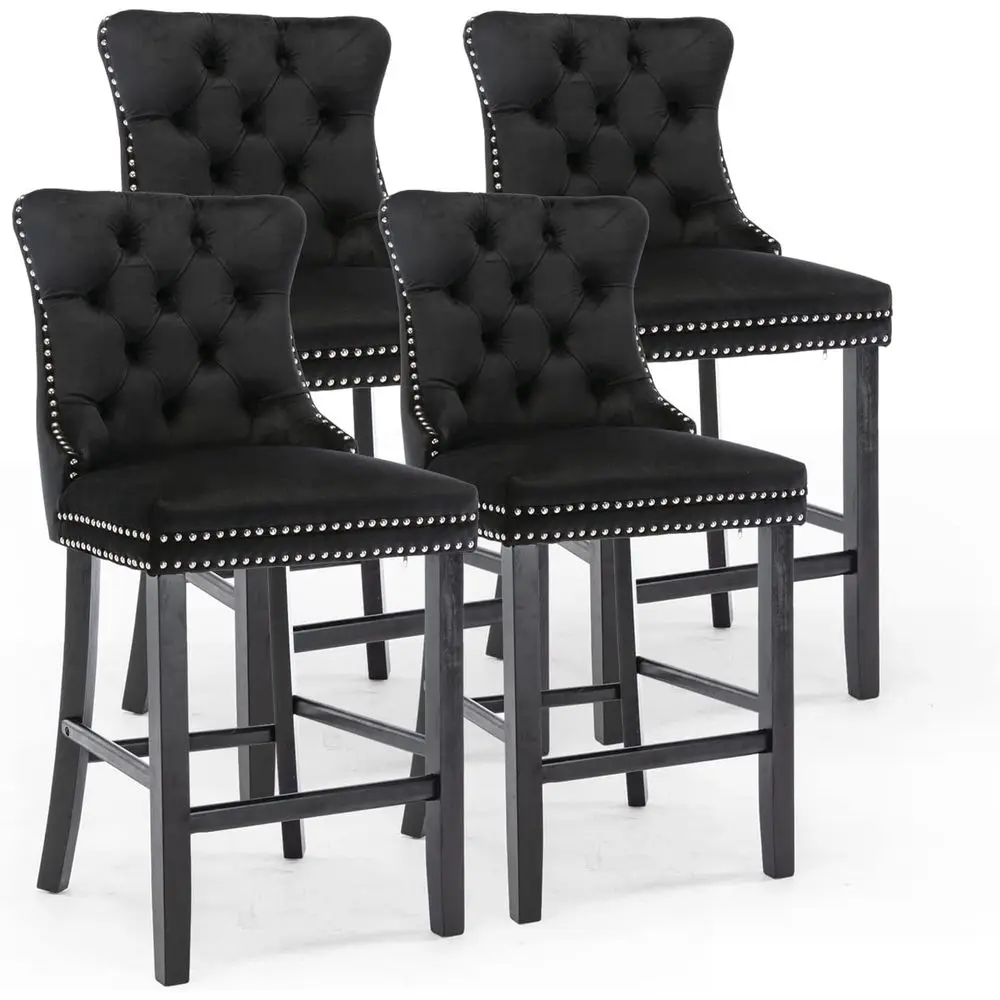 Set of 4 Velvet-Covered Bar Stools with Nail Trim, Black for Kitchen Counter
Set of 4 Velvet-Covered Bar Stools with Nail Trim, Black for Kitchen Counter