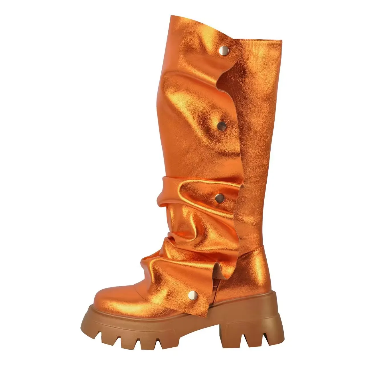 Round toe thick sole sponge heel button sleeve fold pile boots 45 46 large size thick heel knee high Women's boots Skirt edge
Round toe thick sole sponge heel button sleeve fold pile boots 45 46 large size thick heel knee high Women's boots Skirt edge