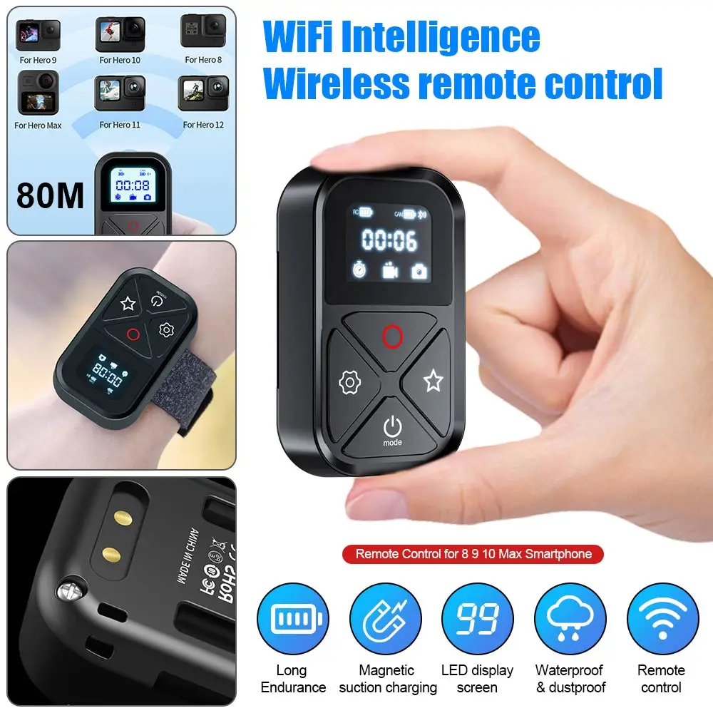 80M Bluetooth Remote Control Switch For Go-Pro Hero 12 11 10 9 8 Max With Wrist Strap For Smart Phone Action Camera Accessories
80M Bluetooth Remote Control Switch For Go-Pro Hero 12 11 10 9 8 Max With Wrist Strap For Smart Phone Action Camera Accessories