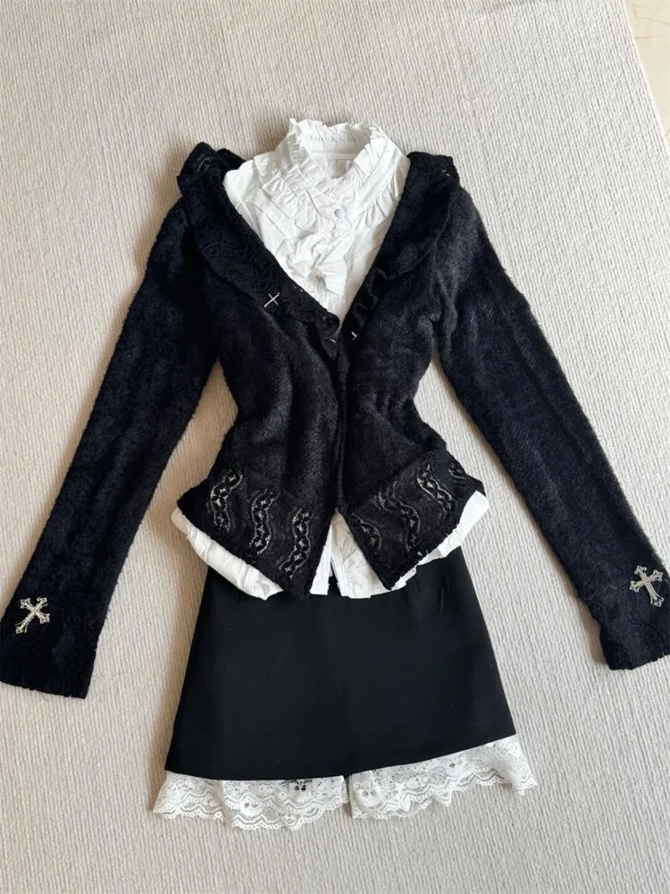Spring Autumn New Slim Fit Knitted Cardigan+ Sweet Ruffles Patchwork Shirts Women+ High Waist Bodycon Skirts Three Piece Sets
Spring Autumn New Slim Fit Knitted Cardigan+ Sweet Ruffles Patchwork Shirts Women+ High Waist Bodycon Skirts Three Piece Sets