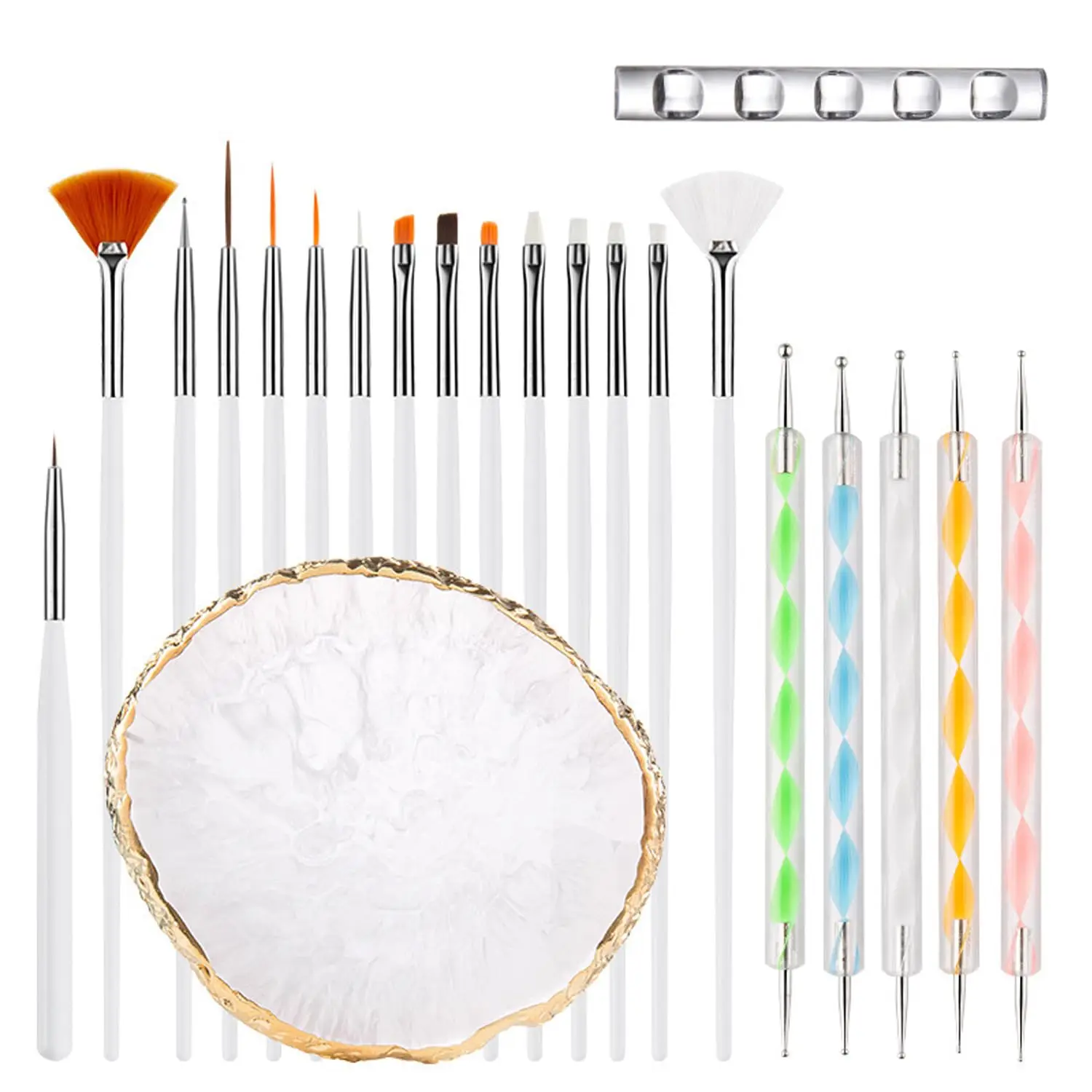 Nail Art Brush 22 Piece Set, Acrylic Silicone Engraving Pen Dotting Tools Kit with Resin Palette for DIY Home Salon
Nail Art Brush 22 Piece Set, Acrylic Silicone Engraving Pen Dotting Tools Kit with Resin Palette for DIY Home Salon