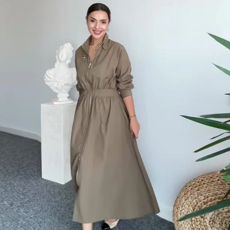Fashionable Simple Solid Color Shirt Collar Mid Waist A Line DressSpring Autumn New Waist Hugging Long Sleeved Dress for Women
Fashionable Simple Solid Color Shirt Collar Mid Waist A Line DressSpring Autumn New Waist Hugging Long Sleeved Dress for Women