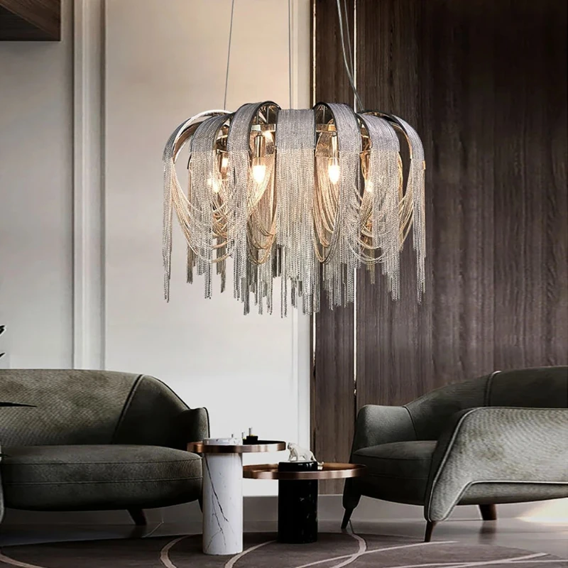 Modern Luxury LED Pendant Lights Tassel Aluminum Chain Decorative Ceiling Lamps Lighting Fixtures Living Dining Rooms Home Decor
Modern Luxury LED Pendant Lights Tassel Aluminum Chain Decorative Ceiling Lamps Lighting Fixtures Living Dining Rooms Home Decor