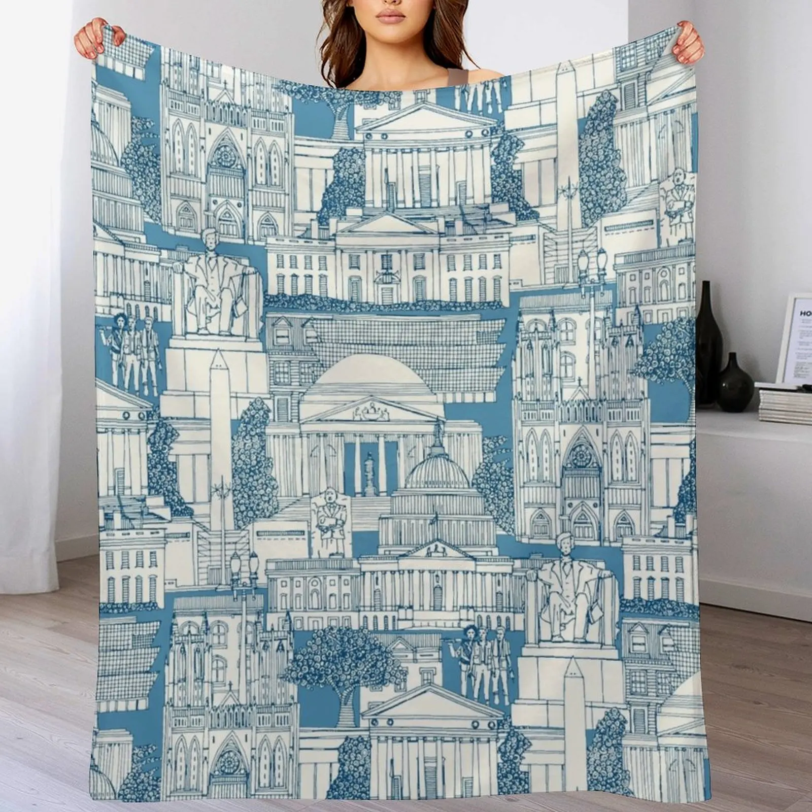 Washington DC toile blue Throw Blanket Compact Warm Blanket for Car Road Trip
Washington DC toile blue Throw Blanket Compact Warm Blanket for Car Road Trip