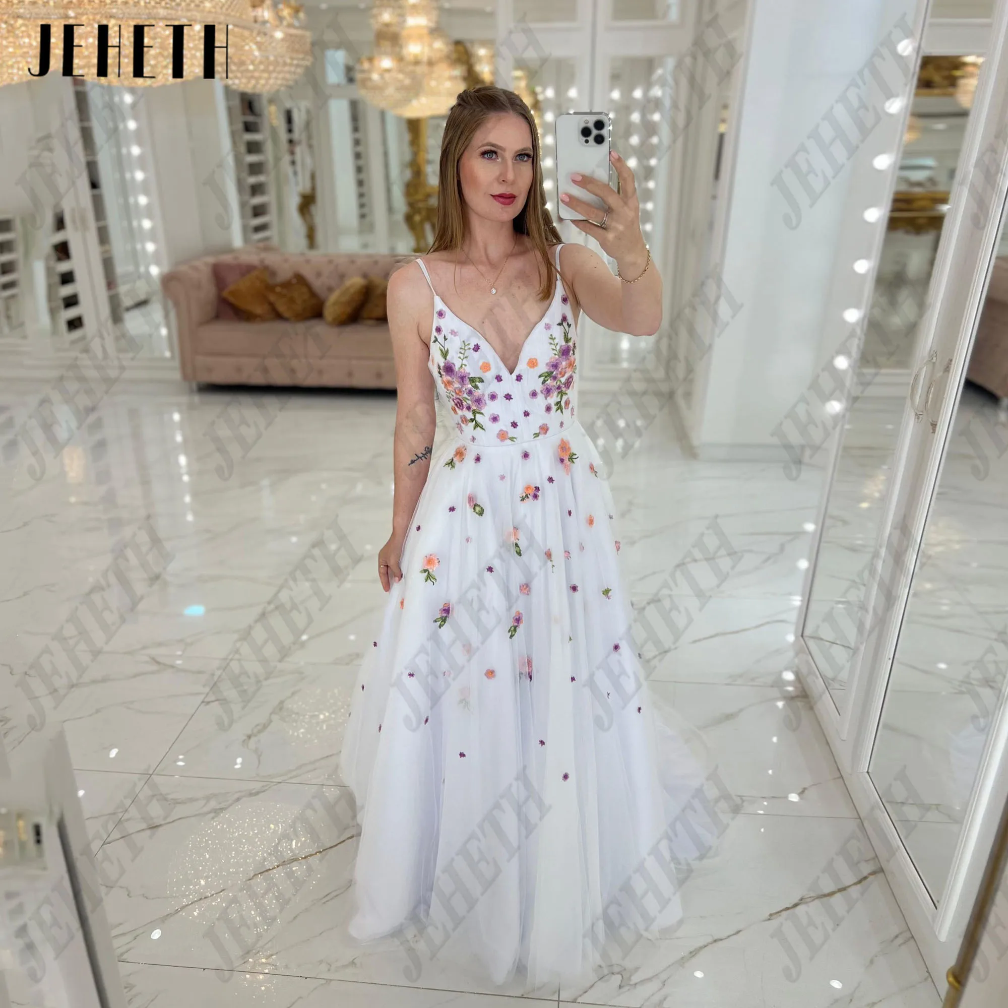 JEHETH 3D Flowers V-Neck Prom Dress 2025 Spaghetti Straps Backless A-Line Ivory Birthday Formal Occasion Gown Customized
JEHETH 3D Flowers V-Neck Prom Dress 2025 Spaghetti Straps Backless A-Line Ivory Birthday Formal Occasion Gown Customized