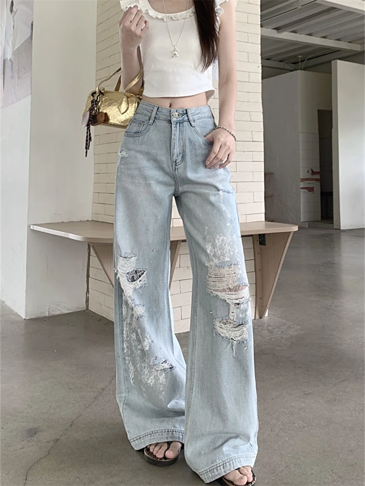 Women's Printed Hollow and Perforated Blue Jeans Personalized Loose Trousers Cool Girl Casual Bottoms Female Street Denim Pants
Women's Printed Hollow and Perforated Blue Jeans Personalized Loose Trousers Cool Girl Casual Bottoms Female Street Denim Pants