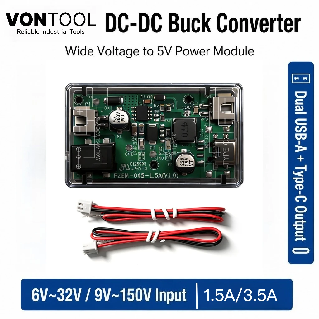 VONTOOL 6-32V/9-150V to 5V DC-DC Buck Converter 1.5A/3.5A USB Type-C Step Down Power Supply Module for Car Industrial Solar
VONTOOL 6-32V/9-150V to 5V DC-DC Buck Converter 1.5A/3.5A USB Type-C Step Down Power Supply Module for Car Industrial Solar