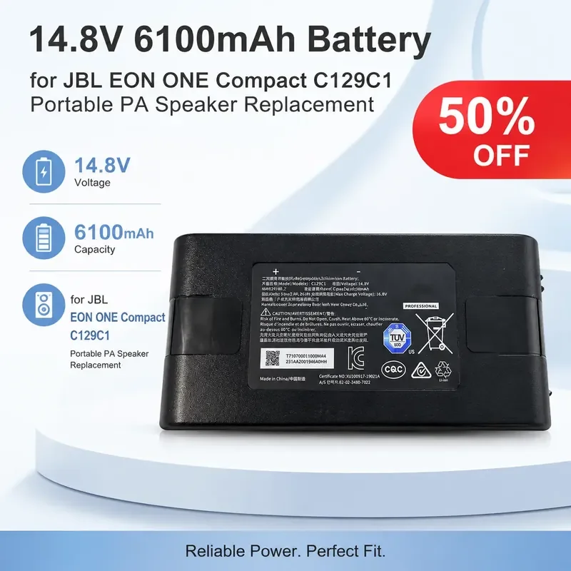 14.8V 6100mAh Battery for JBL EON ONE Compact C129C1 Portable PA Speaker Replacement
14.8V 6100mAh Battery for JBL EON ONE Compact C129C1 Portable PA Speaker Replacement