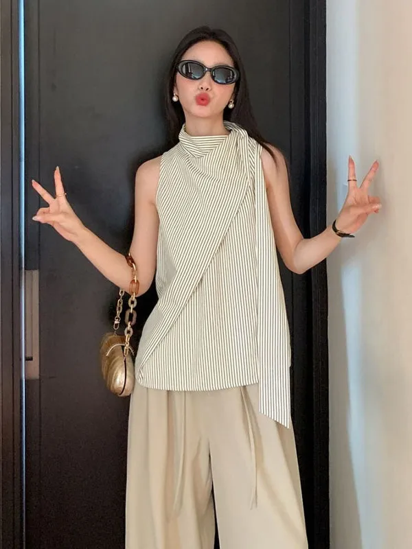 Hong Kong Sle Retro Striped Scarf Vest Top Women's Faionable Summer 2025 Design Sense irt Korean Loose Fit No Sve
Hong Kong Sle Retro Striped Scarf Vest Top Women's Faionable Summer 2025 Design Sense irt Korean Loose Fit No Sve