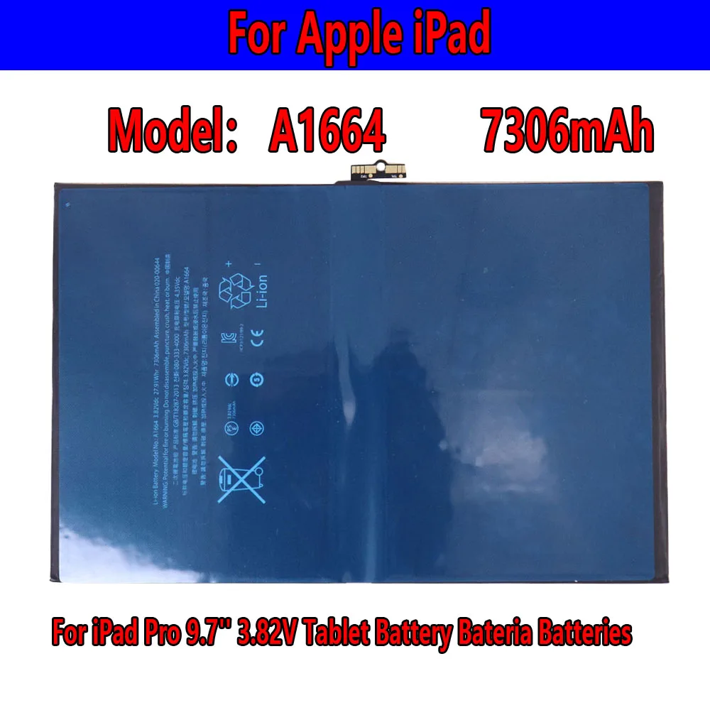 High quality laptop 7306mAh Replacement 0 zero cycle A1673 A1674 A1675 A1664 Battery For iPad Pro 9.7'' 3.82V Tablet Battery
High quality laptop 7306mAh Replacement 0 zero cycle A1673 A1674 A1675 A1664 Battery For iPad Pro 9.7'' 3.82V Tablet Battery