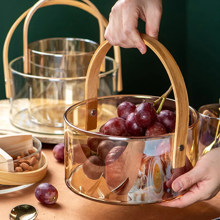 Nordic Living Room Glass Fruit Plate Transparent Ice Bucket Salad Bowl Home Use Snacks Storage Basket with Wooden Handle
Nordic Living Room Glass Fruit Plate Transparent Ice Bucket Salad Bowl Home Use Snacks Storage Basket with Wooden Handle