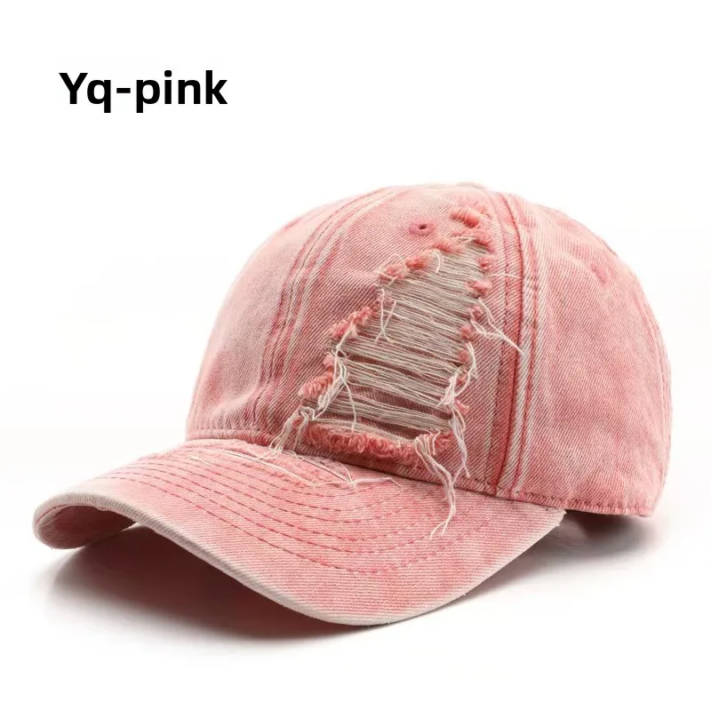 Retro-style women’s spring and autumn plain color, frayed-edge, water-washed, flat-brimmed hat; outdoor men’s baseball cap. 5 Sc8d25b3ffbc84e89bb572d474d73b721c