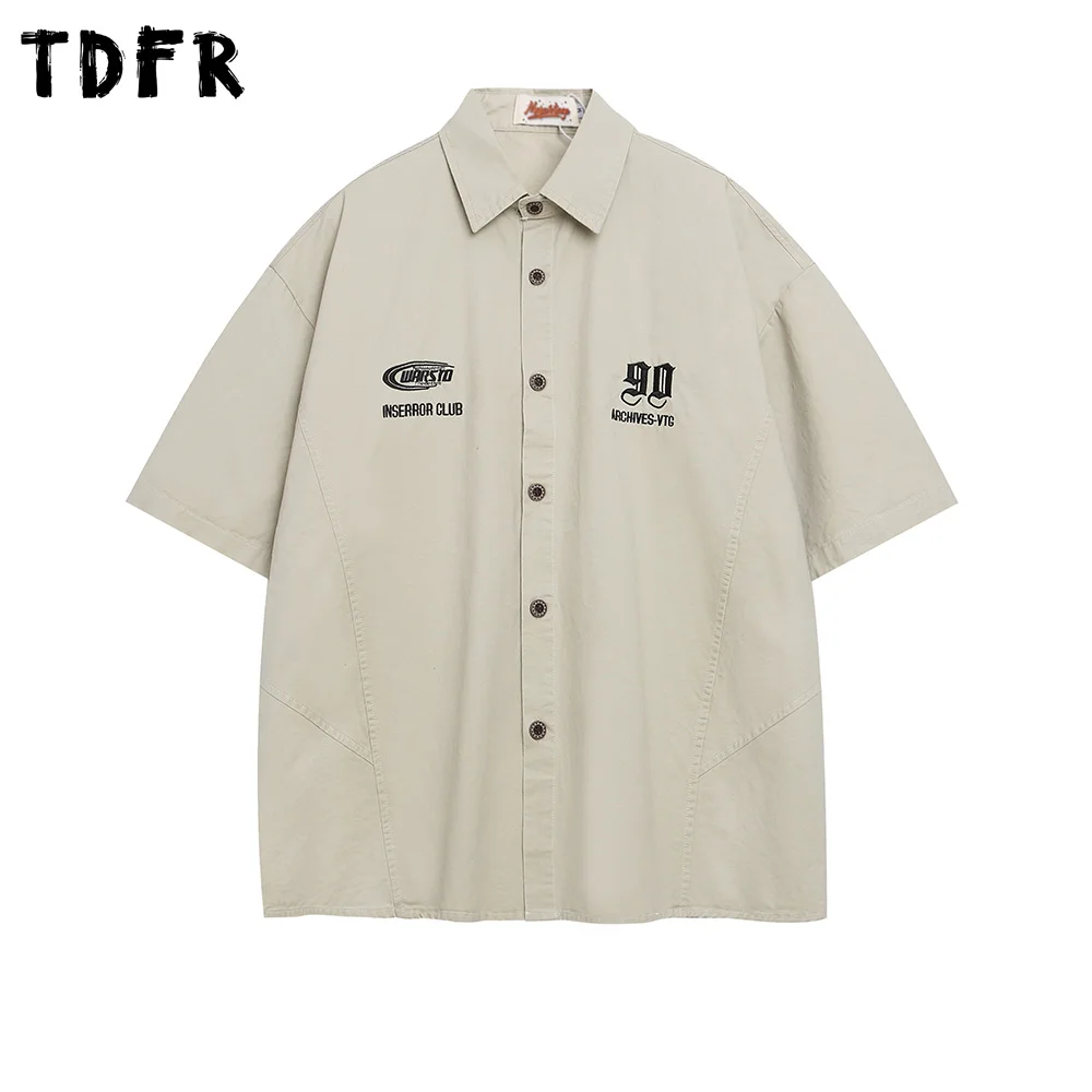 Letter Embroidery Spliced Short Sleeve Shirts Mens Summer Retro Cargo Loose Single Breasted Lapel Half-Sleeve Cotton Shirts Men
Letter Embroidery Spliced Short Sleeve Shirts Mens Summer Retro Cargo Loose Single Breasted Lapel Half-Sleeve Cotton Shirts Men