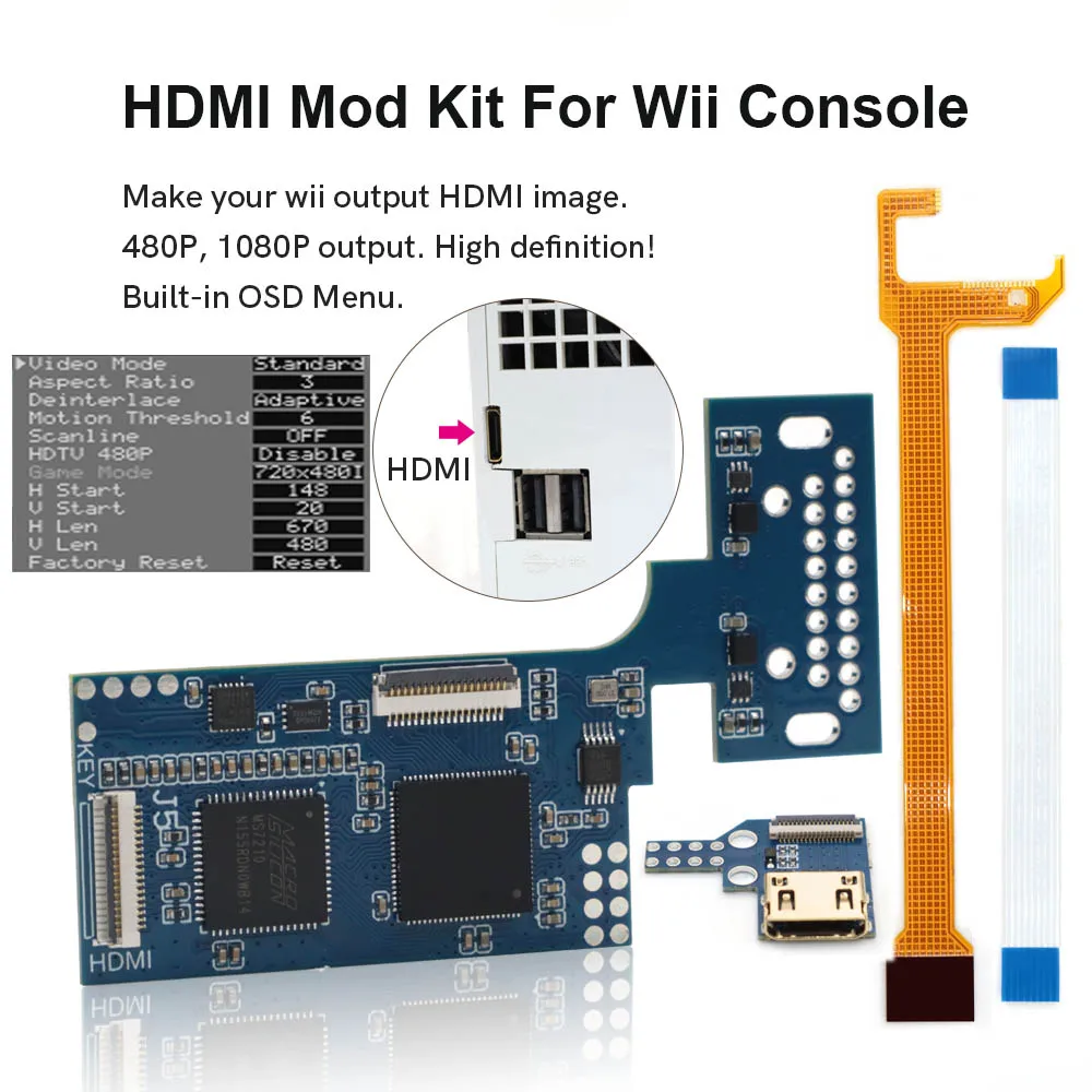 Комплект для преобразования цифрового сигнала Wii в цифровой HDMI, встроенный модуль HD TV Mode PCB для игровой консоли Wii с OSD-меню.
Комплект для преобразования цифрового сигнала Wii в цифровой HDMI, встроенный модуль HD TV Mode PCB для игровой консоли Wii с OSD-меню.