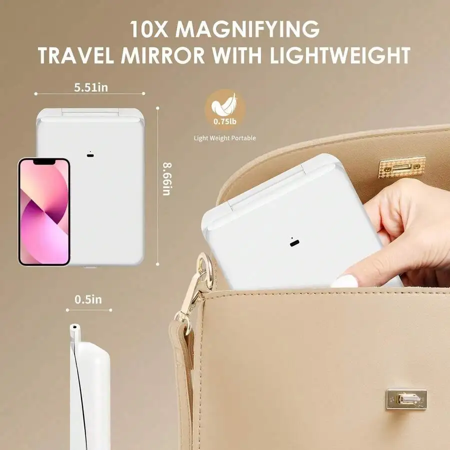 10X Magnifying Travel Makeup Mirror With LED Light Portable Vanity Mirror
10X Magnifying Travel Makeup Mirror With LED Light Portable Vanity Mirror