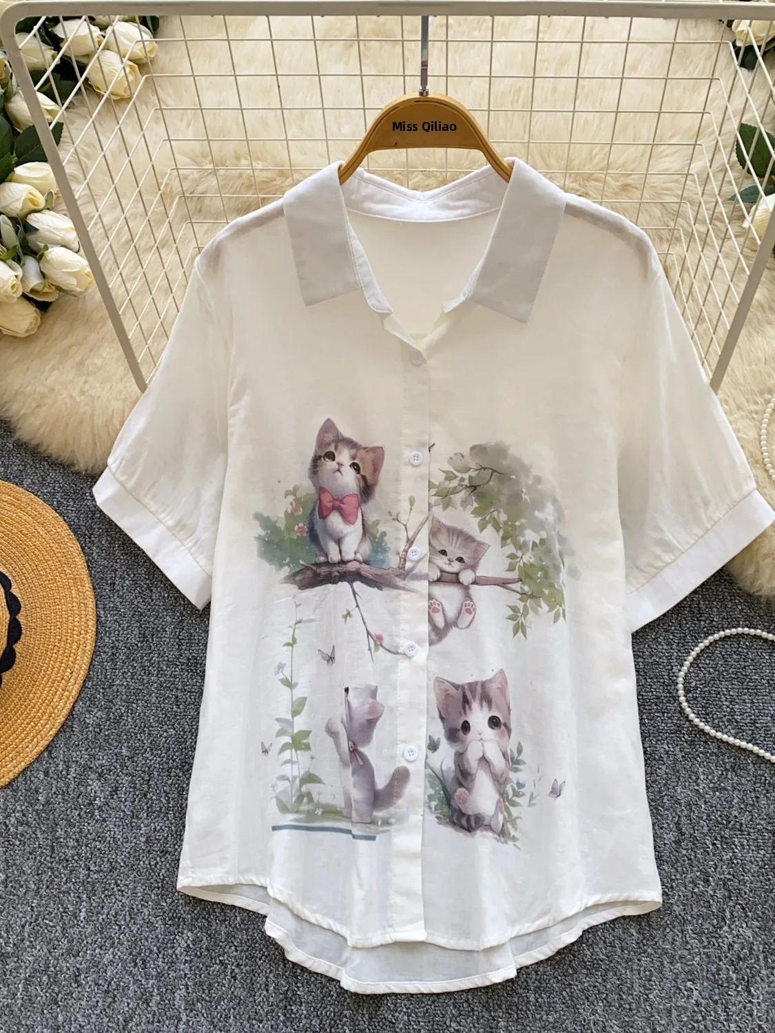 Korean Style Cartoon Print Loose Casual Short Sleeve Shirt Women's Summer Commute Fashion Open Cardigan Top Polyester Fiber
Korean Style Cartoon Print Loose Casual Short Sleeve Shirt Women's Summer Commute Fashion Open Cardigan Top Polyester Fiber