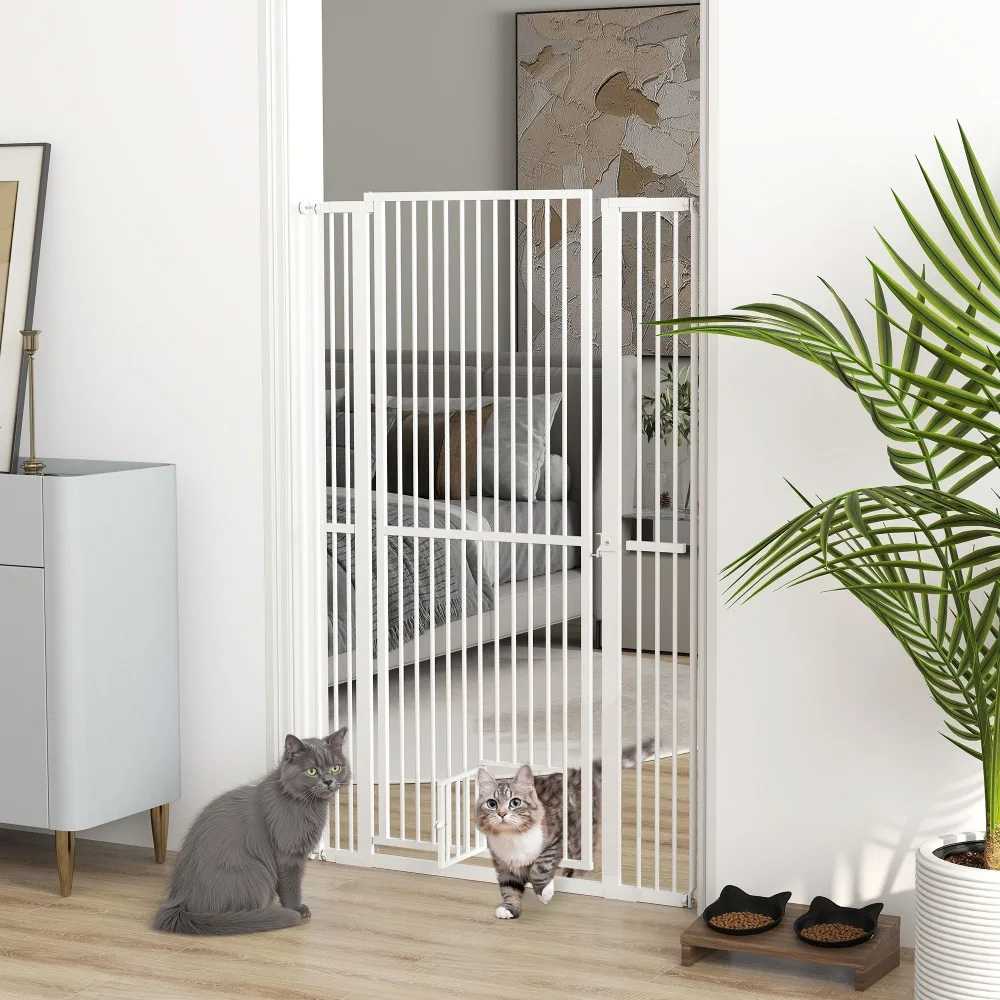White Adjustable Pet Safety Gate with Integrated Cat Door – Tall & Secure for Multi-Pet Homes 
White Adjustable Pet Safety Gate with Integrated Cat Door – Tall & Secure for Multi-Pet Homes