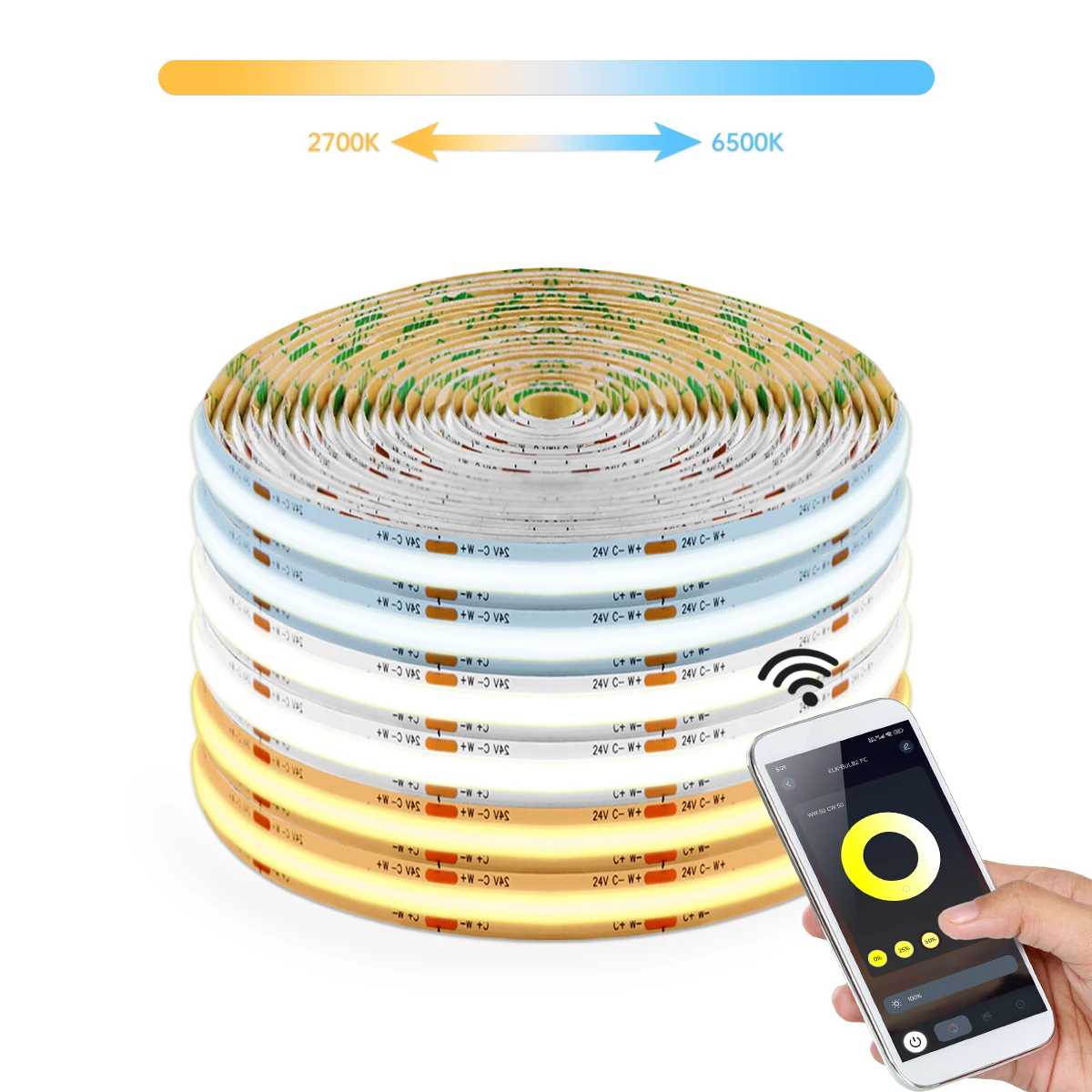 Bluetooth Smart CCT COB LED Strip Light Dimmable 2700K-6500K CRI90 APP Remote Control Self-adhesive Tape Light for Room Decor
Bluetooth Smart CCT COB LED Strip Light Dimmable 2700K-6500K CRI90 APP Remote Control Self-adhesive Tape Light for Room Decor