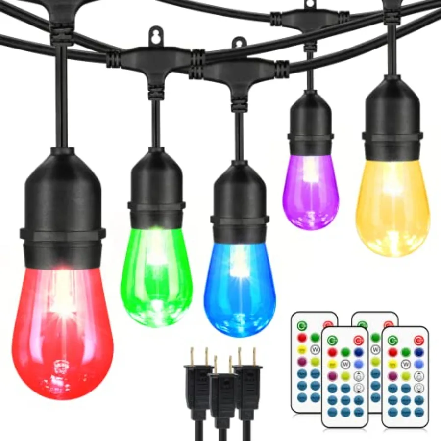 144Ft 3x48ft Multicolor Outdoor Patio Lights, Dimmable RGB Cafe String Lights with 45+6 Waterproof LED Bulbs for Garden Bistro-
144Ft 3x48ft Multicolor Outdoor Patio Lights, Dimmable RGB Cafe String Lights with 45+6 Waterproof LED Bulbs for Garden Bistro-