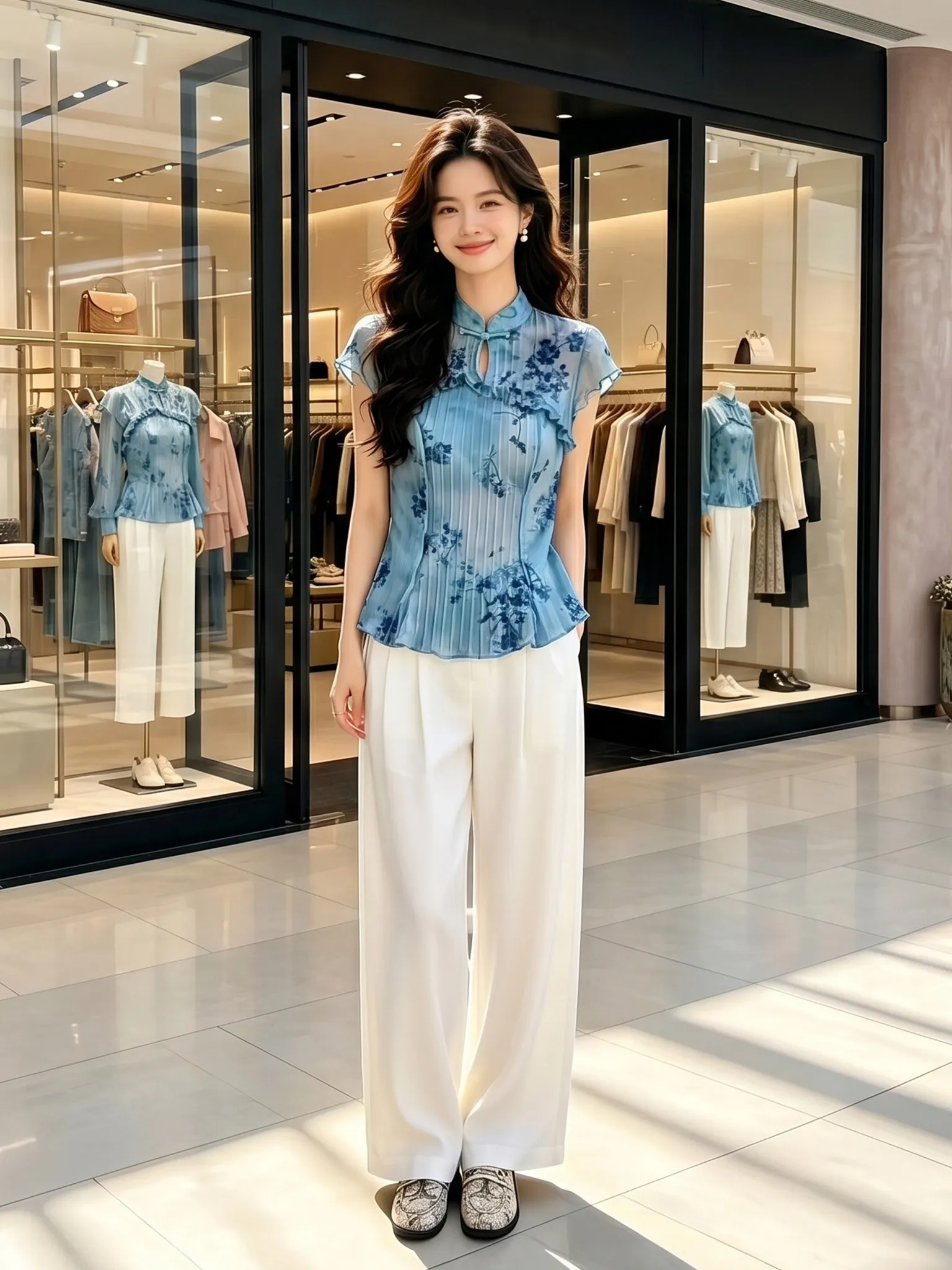 Chinese Style Women's Slim Fit Short Sleeve Shirt Blue Print Casual Breathable Commute Wind Summer New Arrival Fashion Top
Chinese Style Women's Slim Fit Short Sleeve Shirt Blue Print Casual Breathable Commute Wind Summer New Arrival Fashion Top
