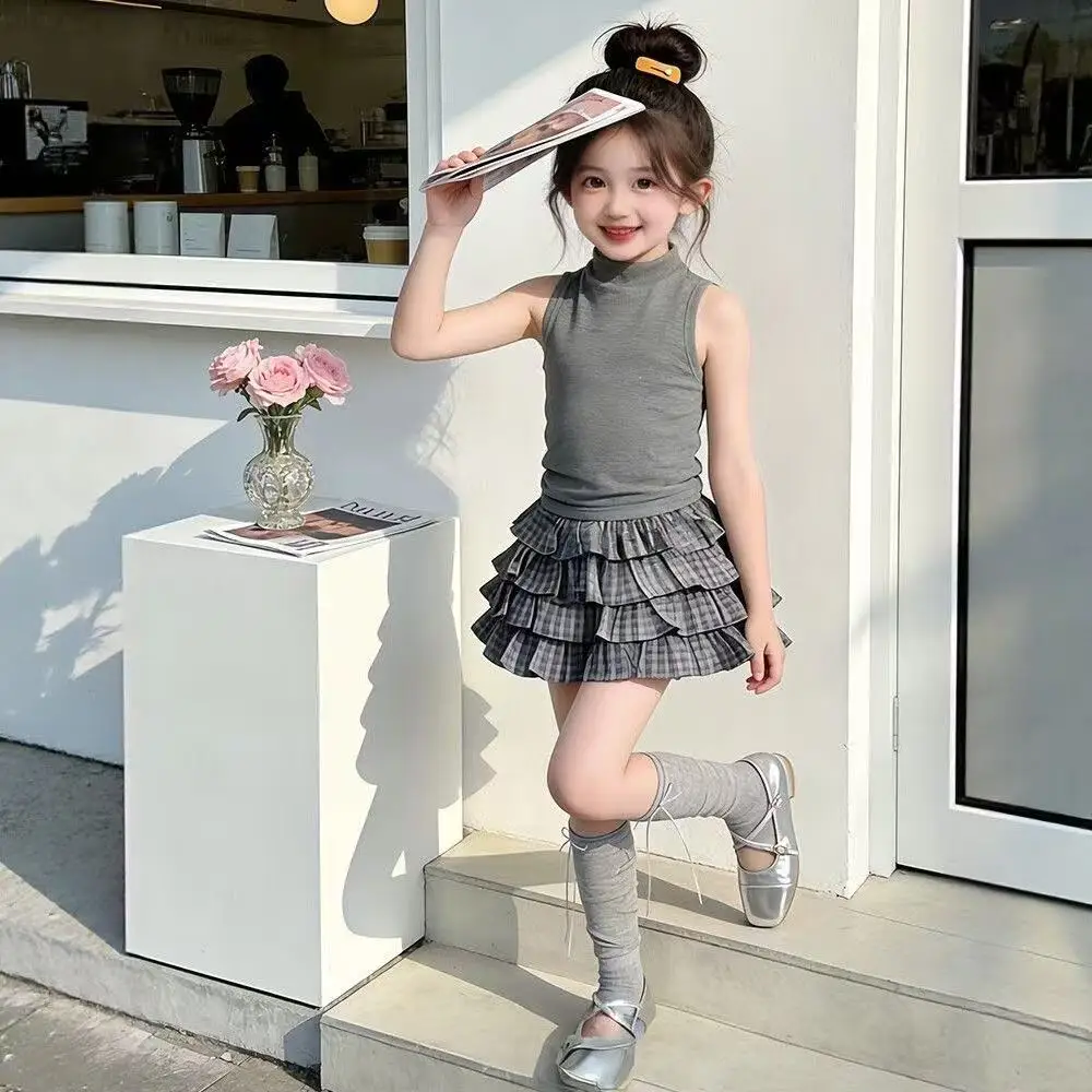 Summer Kids Girls 2PCS Clothes Set Muslin Thin Children Girls Sleeveless Turtleneck Tees Suits Plaid Cake Skirts Outfit
Summer Kids Girls 2PCS Clothes Set Muslin Thin Children Girls Sleeveless Turtleneck Tees Suits Plaid Cake Skirts Outfit
