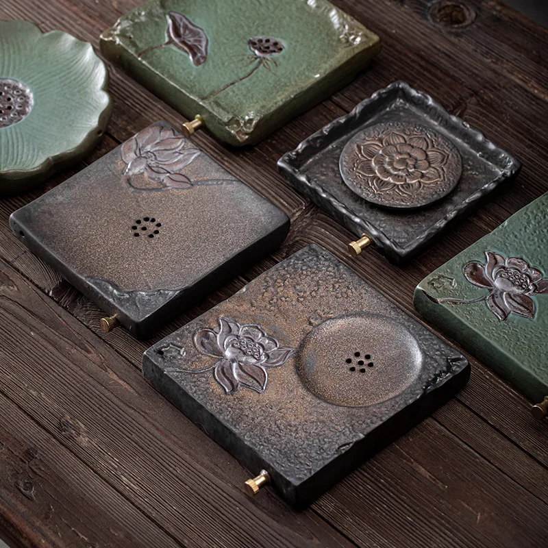 Rustic Japanese Style Ceramic Tea Pot Holder Small Size Double Use Water Storage And Drainage Iron Glaze Tea Accessories
Rustic Japanese Style Ceramic Tea Pot Holder Small Size Double Use Water Storage And Drainage Iron Glaze Tea Accessories