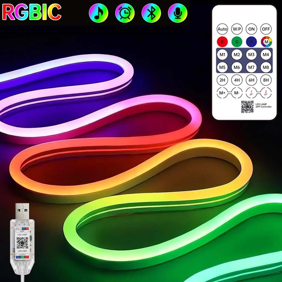 5V Smart RGB IC LED Neon Light Strip USB Remote Control Music Sync Waterproof Flexible Neon Strip for Bedroom Party Decoration
5V Smart RGB IC LED Neon Light Strip USB Remote Control Music Sync Waterproof Flexible Neon Strip for Bedroom Party Decoration