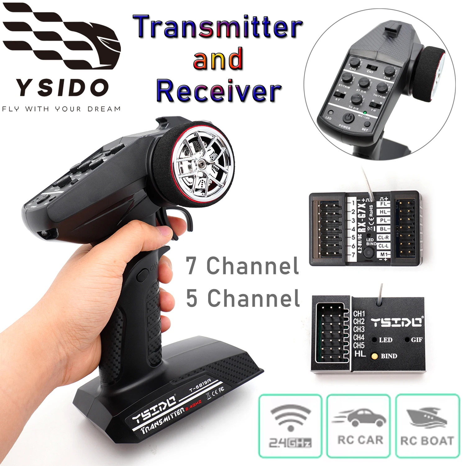 YSIDO автомобильный передатчик с дистанционным управлением, 7-канальный, 5 каналов, 2,4 ГГц, светодиодный контроллер, система контроллера света, приемник для радиоуправляемого автомобиля, радиоуправляемая лодка, обновленные детали
YSIDO автомобильный передатчик с дистанционным управлением, 7-канальный, 5 каналов, 2,4 ГГц, светодиодный контроллер, система контроллера света, приемник для радиоуправляемого автомобиля, радиоуправляемая лодка, обновленные детали