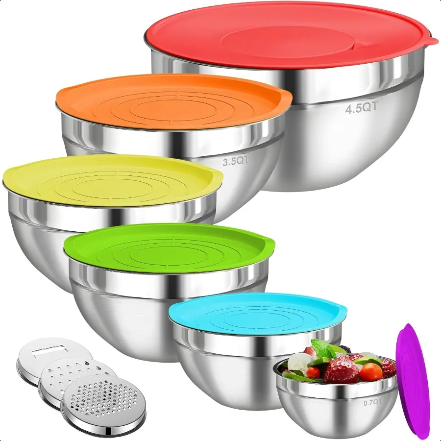 Mixing Bowls with Lids Set 6 PCS Stainl Steel Mixing Bowls with 3 Grater Attachments Kitchen Food Organizers Nesting Mixing Bow
Mixing Bowls with Lids Set 6 PCS Stainl Steel Mixing Bowls with 3 Grater Attachments Kitchen Food Organizers Nesting Mixing Bow