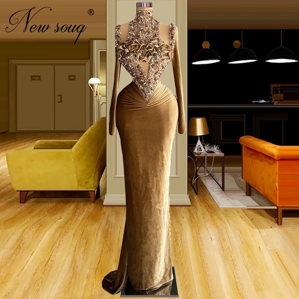 Muslim Kaftans Velour Beading Prom Dresses High Neck Mermaid Party Dress Women Luxury Long Sleeves Evening Dresses For Weddings
Muslim Kaftans Velour Beading Prom Dresses High Neck Mermaid Party Dress Women Luxury Long Sleeves Evening Dresses For Weddings
