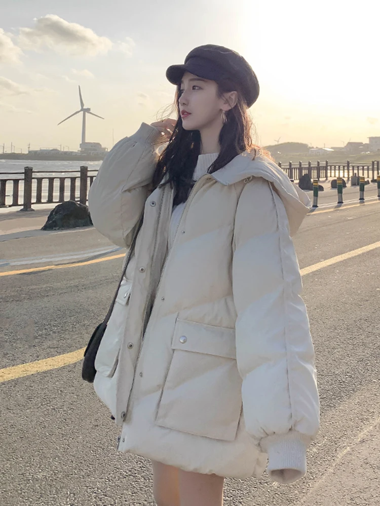 Winter Hooded Down Jacket Women's Med Length Snow Cotton Padded Coats Korean Fashion Oversized Thicken Warm Parkas Casual jacket
Winter Hooded Down Jacket Women's Med Length Snow Cotton Padded Coats Korean Fashion Oversized Thicken Warm Parkas Casual jacket
