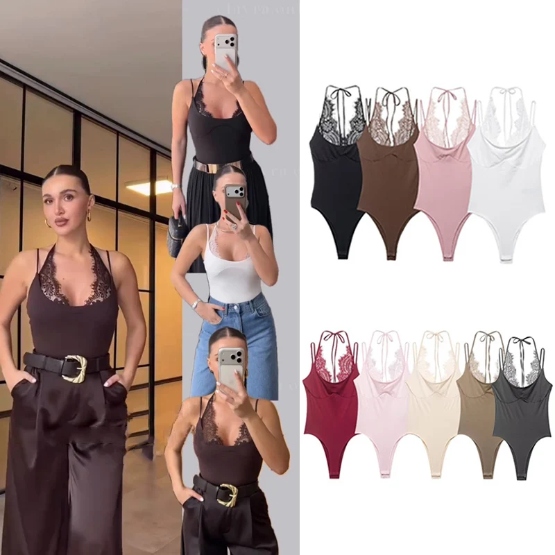Women's Bodysuit 2026 New Fashion Summer Black Spliced Lace Bodysuit for Women Elegant Chic Personality Spaghetti Strap Bodysuit
Women's Bodysuit 2026 New Fashion Summer Black Spliced Lace Bodysuit for Women Elegant Chic Personality Spaghetti Strap Bodysuit