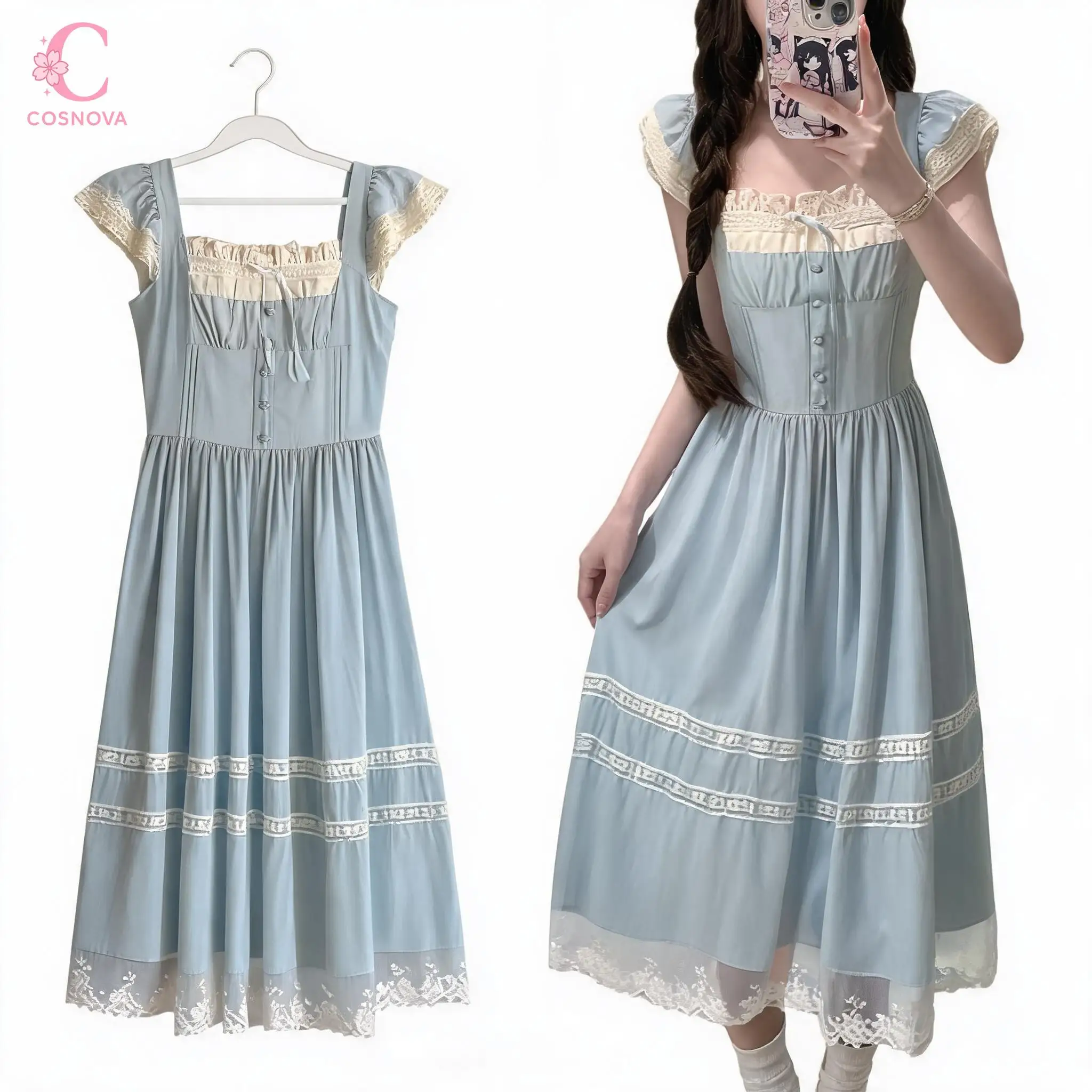 Elegant Summer French Retro Sweet Flying Sleeve Lace Dresses Women Bow Design Midi Length Dress Vacation Beach Daily Clothes
Elegant Summer French Retro Sweet Flying Sleeve Lace Dresses Women Bow Design Midi Length Dress Vacation Beach Daily Clothes