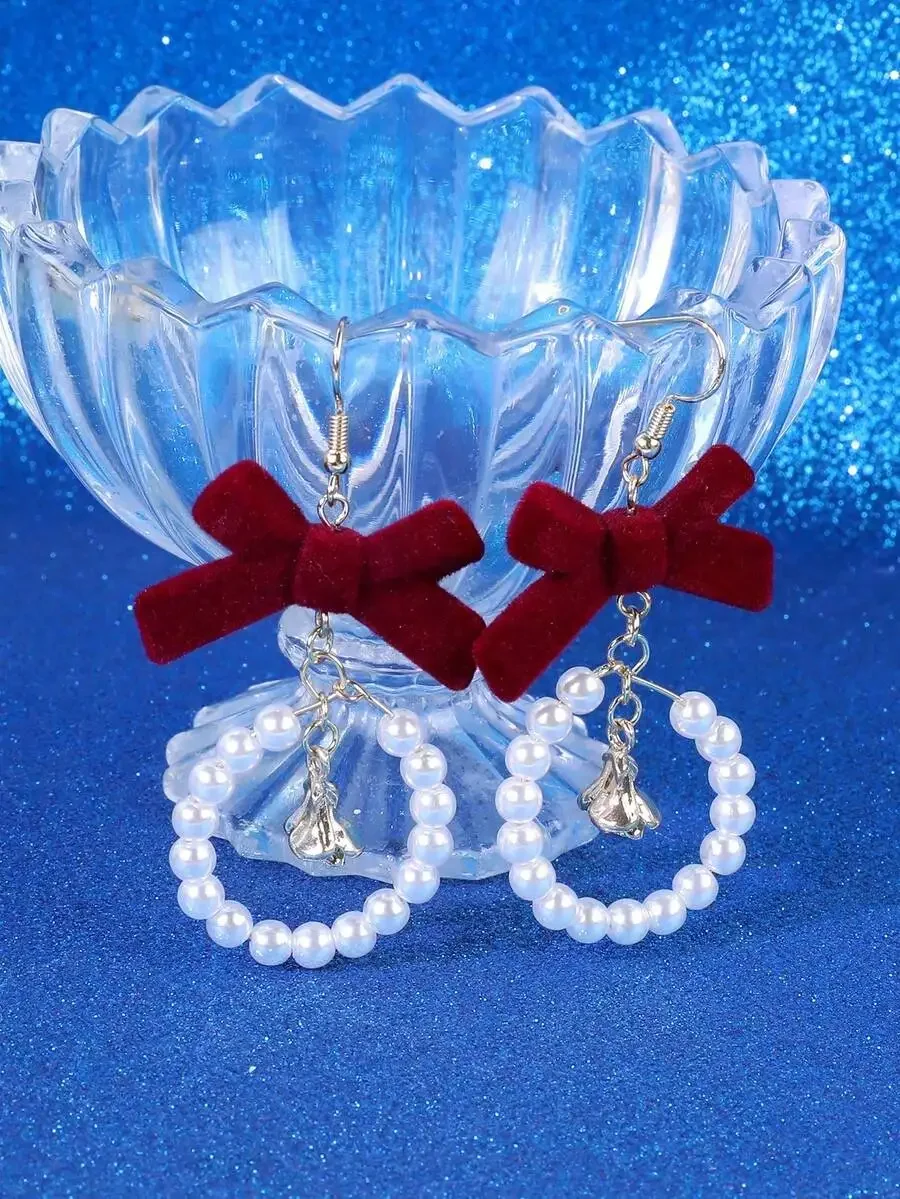 Red Flocked Bow Knot Pearl Drop Earrings For Women Fashion Jewelry
Red Flocked Bow Knot Pearl Drop Earrings For Women Fashion Jewelry