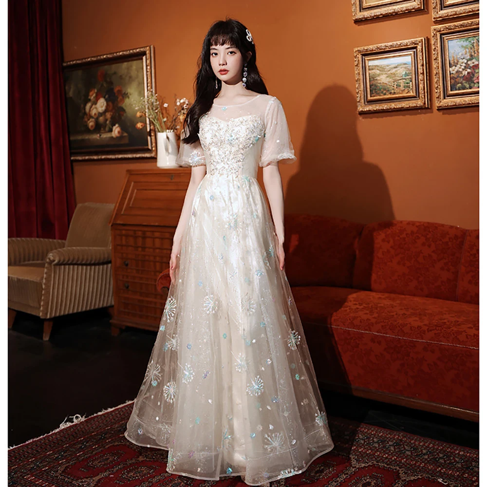 Women Banquet Evening Dress Exquisite Flower Embroidery Tulle Long Dresses Birthday Party Short Puff Sleeve Princess Dress
Women Banquet Evening Dress Exquisite Flower Embroidery Tulle Long Dresses Birthday Party Short Puff Sleeve Princess Dress