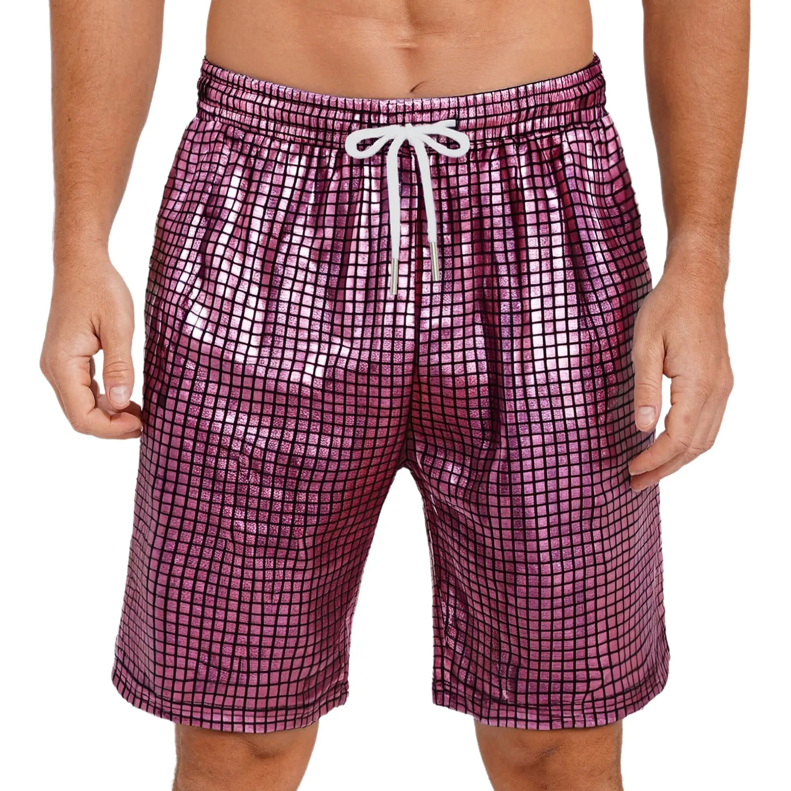 Men Middle Waist Drawstrings Mid-half Shorts Metallic Shiny Square Pattern Disco Dance Shorts Party Bar Club Fashion Shorts
Men Middle Waist Drawstrings Mid-half Shorts Metallic Shiny Square Pattern Disco Dance Shorts Party Bar Club Fashion Shorts