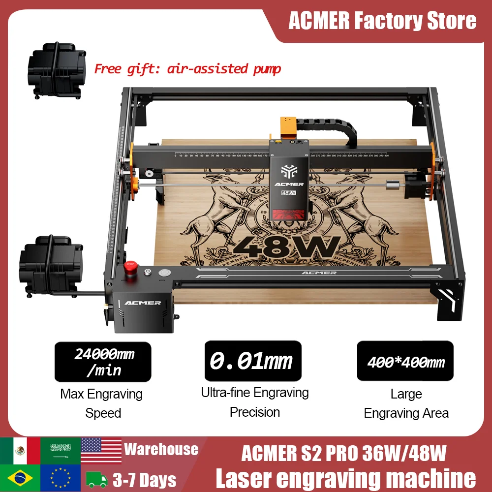 ACMER S2 PRO 36W/48W Laser Engraver Machine with APP WIFI Offline Control Blue Diode CNC Woodworking Tools Laser Cutting Machine
ACMER S2 PRO 36W/48W Laser Engraver Machine with APP WIFI Offline Control Blue Diode CNC Woodworking Tools Laser Cutting Machine