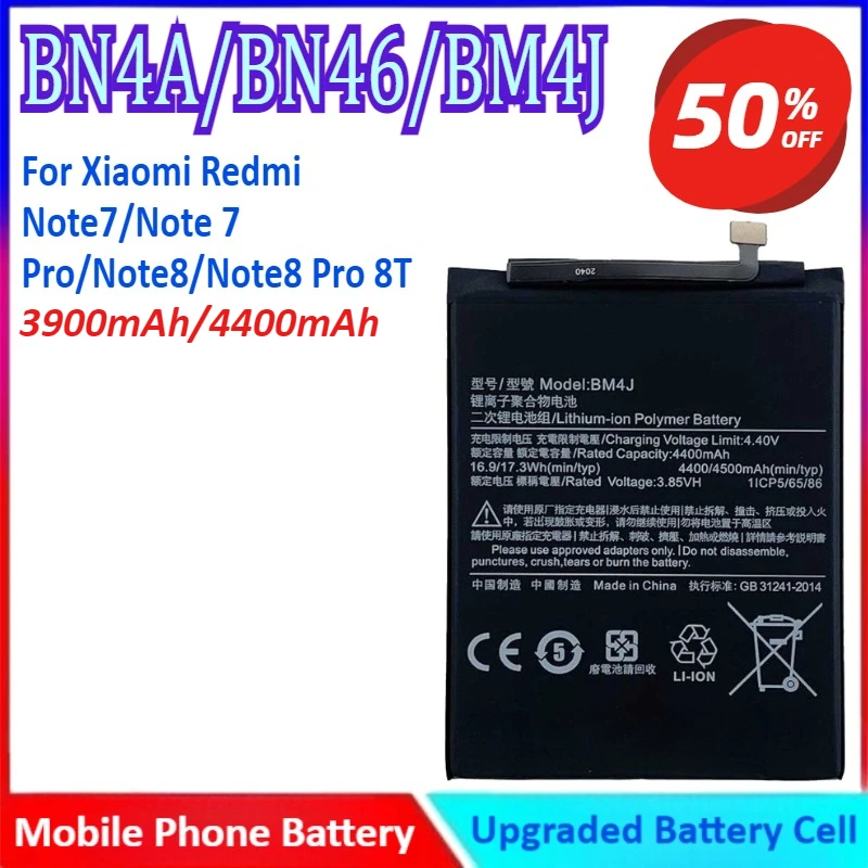 New BN4A BN46 BM4J For Xiaomi Redmi Note7/Note 7 Pro/Note8/Note8 Pro 8T Mobile Phone Battery High-Capacity Replacement
New BN4A BN46 BM4J For Xiaomi Redmi Note7/Note 7 Pro/Note8/Note8 Pro 8T Mobile Phone Battery High-Capacity Replacement