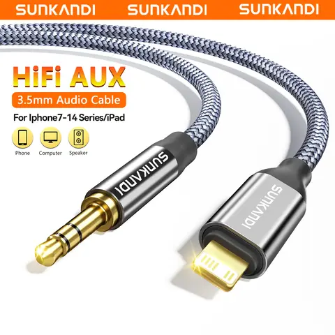 SUNKANDI iPhone AUX Kablosu, Lightning - 1/8 İnç Ses Kablosu, iPhone14/13/12/11/XR/X/8/7 için Kulaklık Jak Adaptörü Aux Ses Kablosu